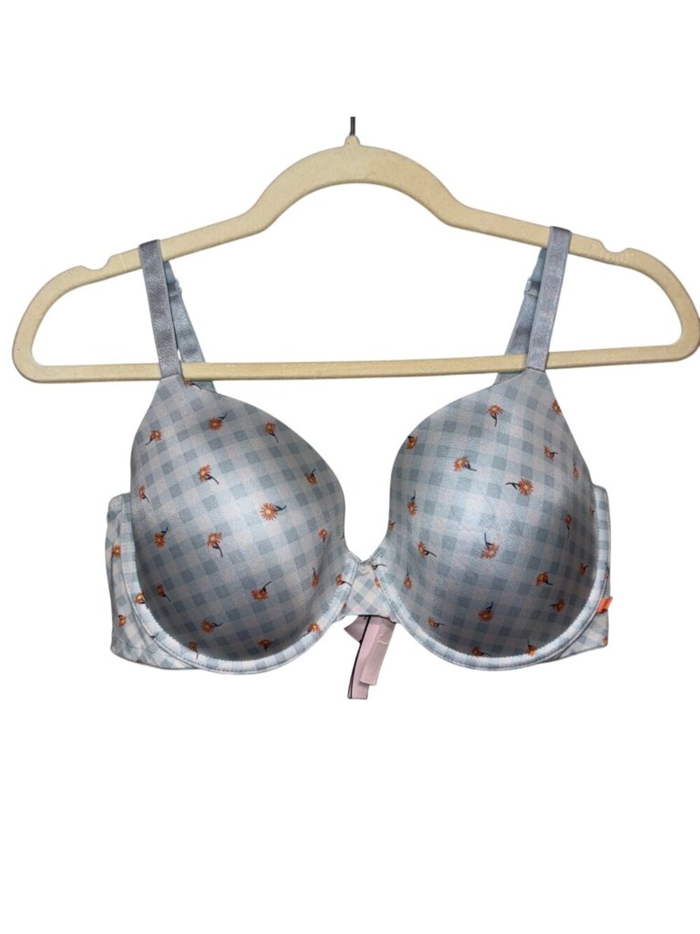 Victoria's Secret Lined Demi Bra Blue Gingham Floral Underwire Padding 38D